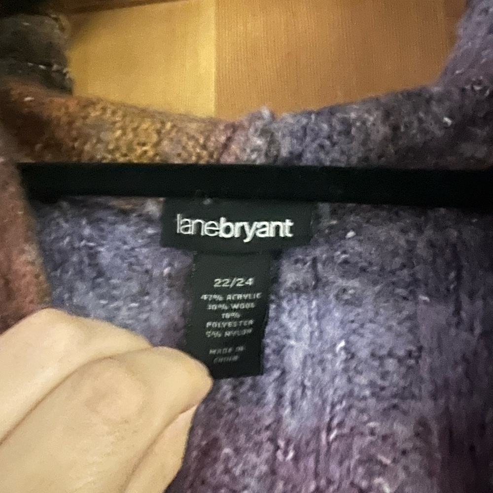 Lane Bryant 22/24 sweater vest with hood Ombre color belted wide sleeve - Picture 9 of 10